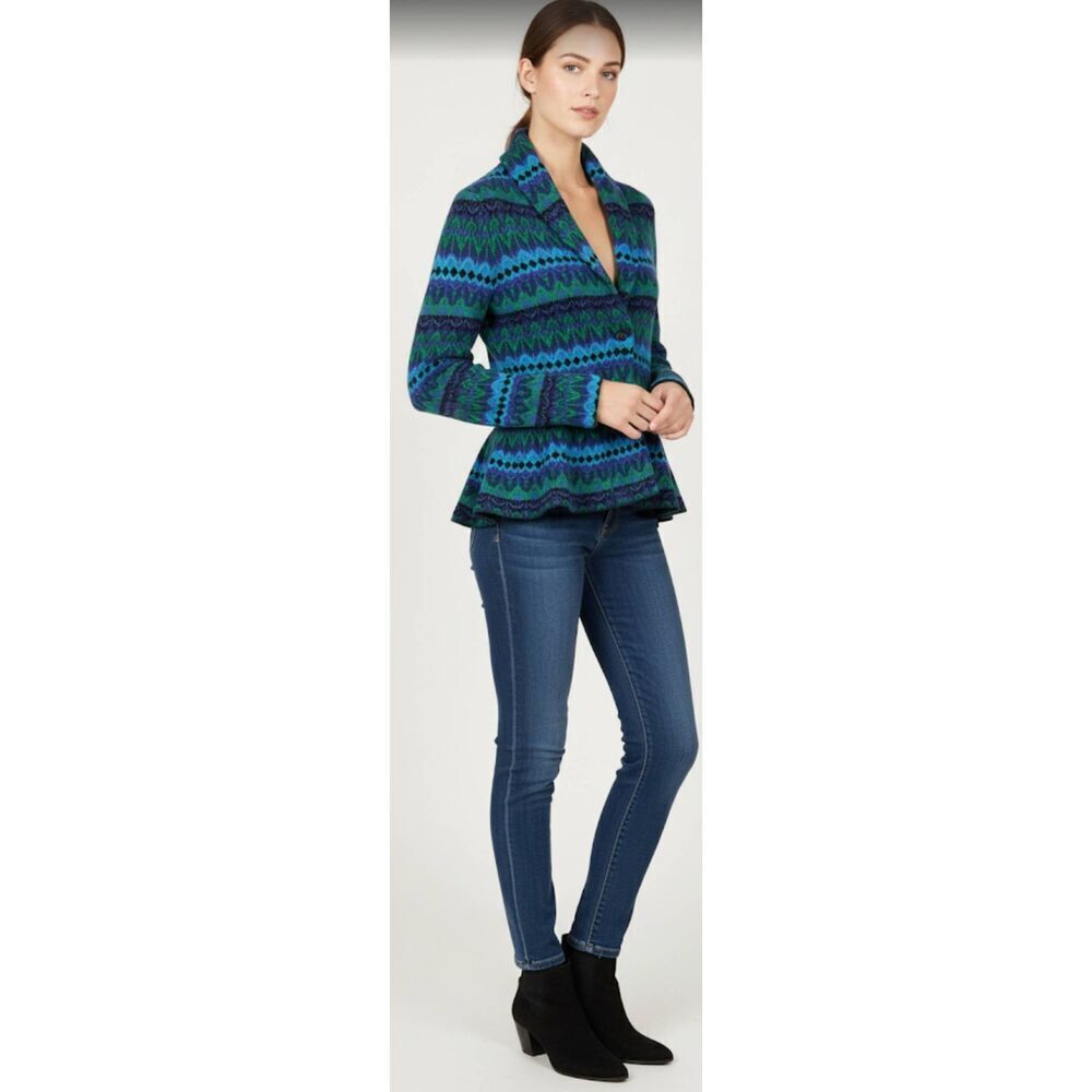 C Wonder Women Small Wool Cashmere Shawl Collar Sweater Green Aztec western boho